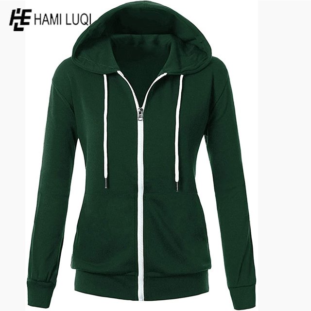 Wholesale plain colors High Quality 100% Polyester Fleece Hoodie Custom Long Sleeve zipper Women Hoodies sweater