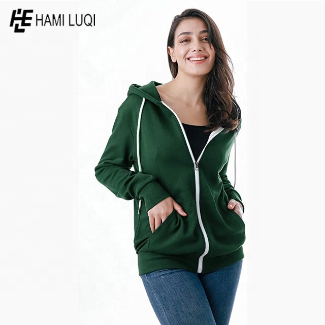 Wholesale plain colors High Quality 100% Polyester Fleece Hoodie Custom Long Sleeve zipper Women Hoodies sweater
