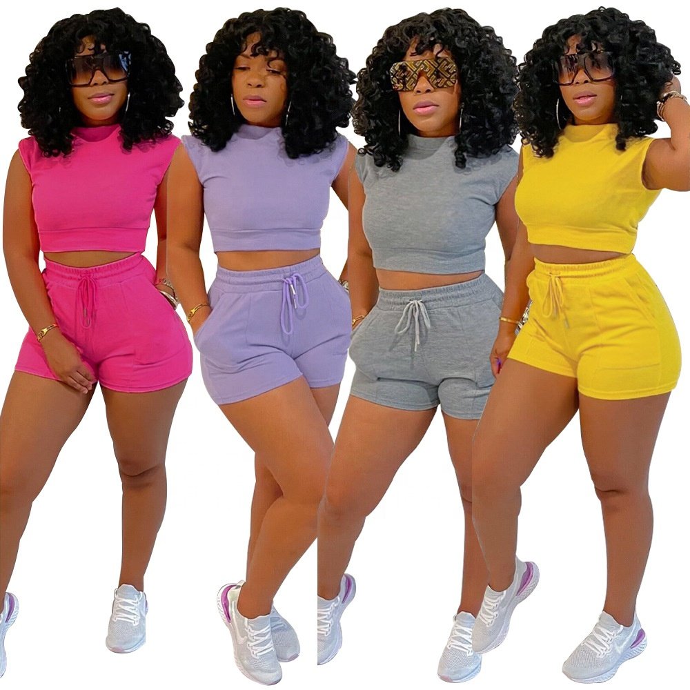 Summer outfits women's Sets Casual Sweat Suit Sleeveless Crop Top 2 Two Piece Women Shorts Set