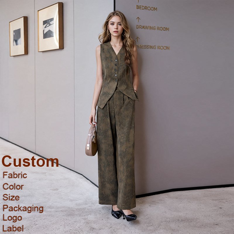 Custom Women's Jacket Set 2 Pieces Women's Sets High Quality Autumn And Spring New Vest Top Trousers Two Piece Set