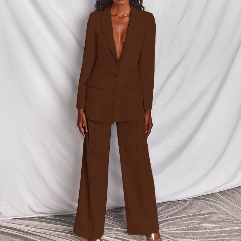 Women's 2 Piece Suits Set Slim Fit Solid Blazer Pants Casual Office Lady Suit Work Blazer Sets