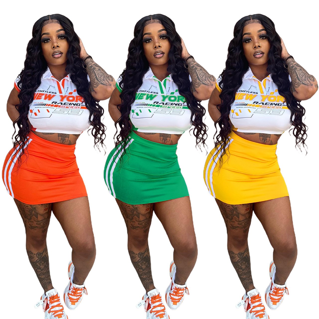 Fashion Summer 2 Piece Women Skirt Set Print Crop Top Two Piece Shorts Set Tshirt Skirt And Top Sets for Women
