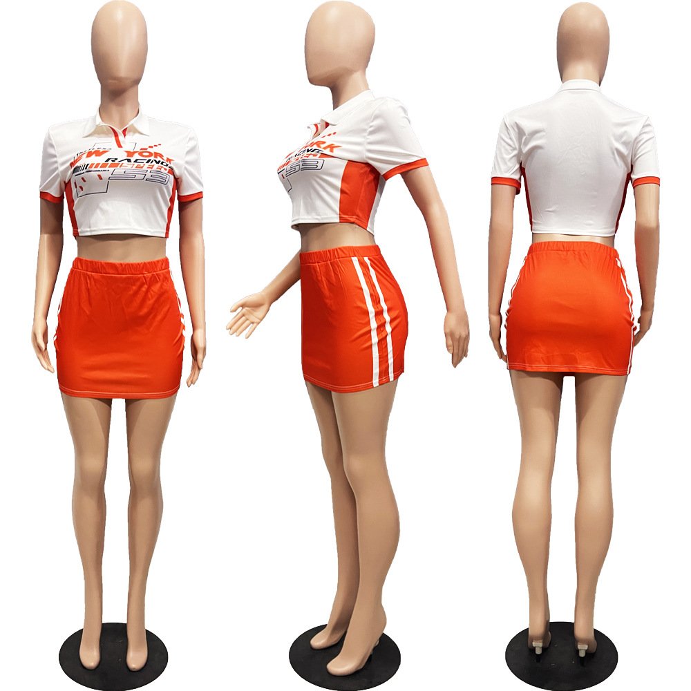 Fashion Summer 2 Piece Women Skirt Set Print Crop Top Two Piece Shorts Set Tshirt Skirt And Top Sets for Women
