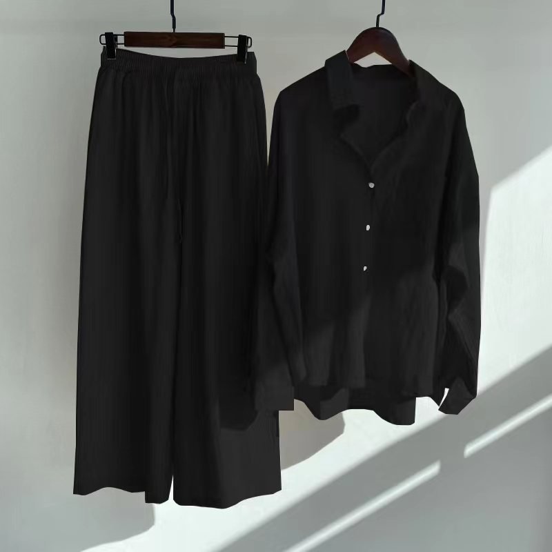 Spring fall ladies pants 2 piece retro plus size women clothing high waist loose trousers cotton linen shirt women's sets