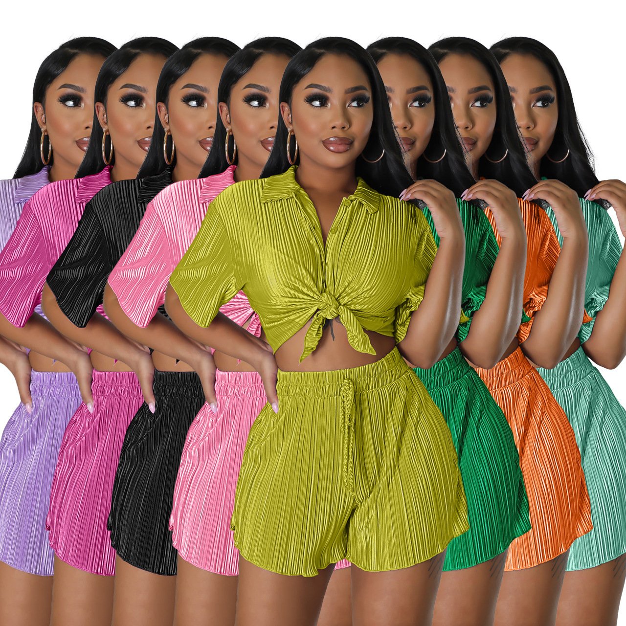 2024 Wholesale Trendy Popular Loungewear Women Sets Two Piece Outfits Blouse And Shorts Set