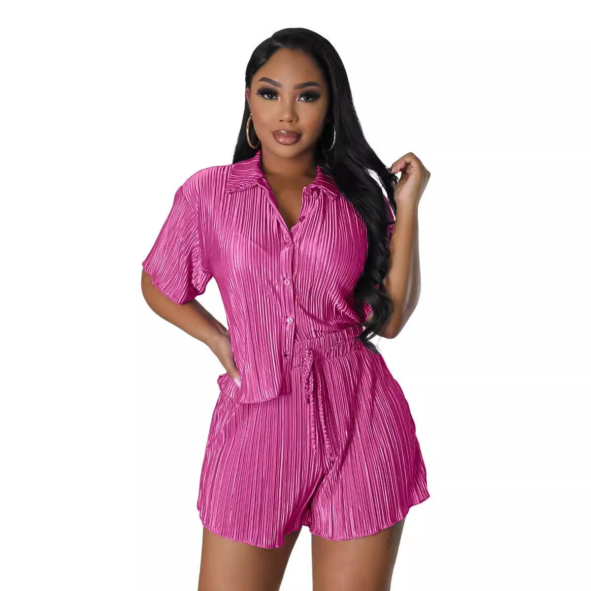 2024 Wholesale Trendy Popular Loungewear Women Sets Two Piece Outfits Blouse And Shorts Set
