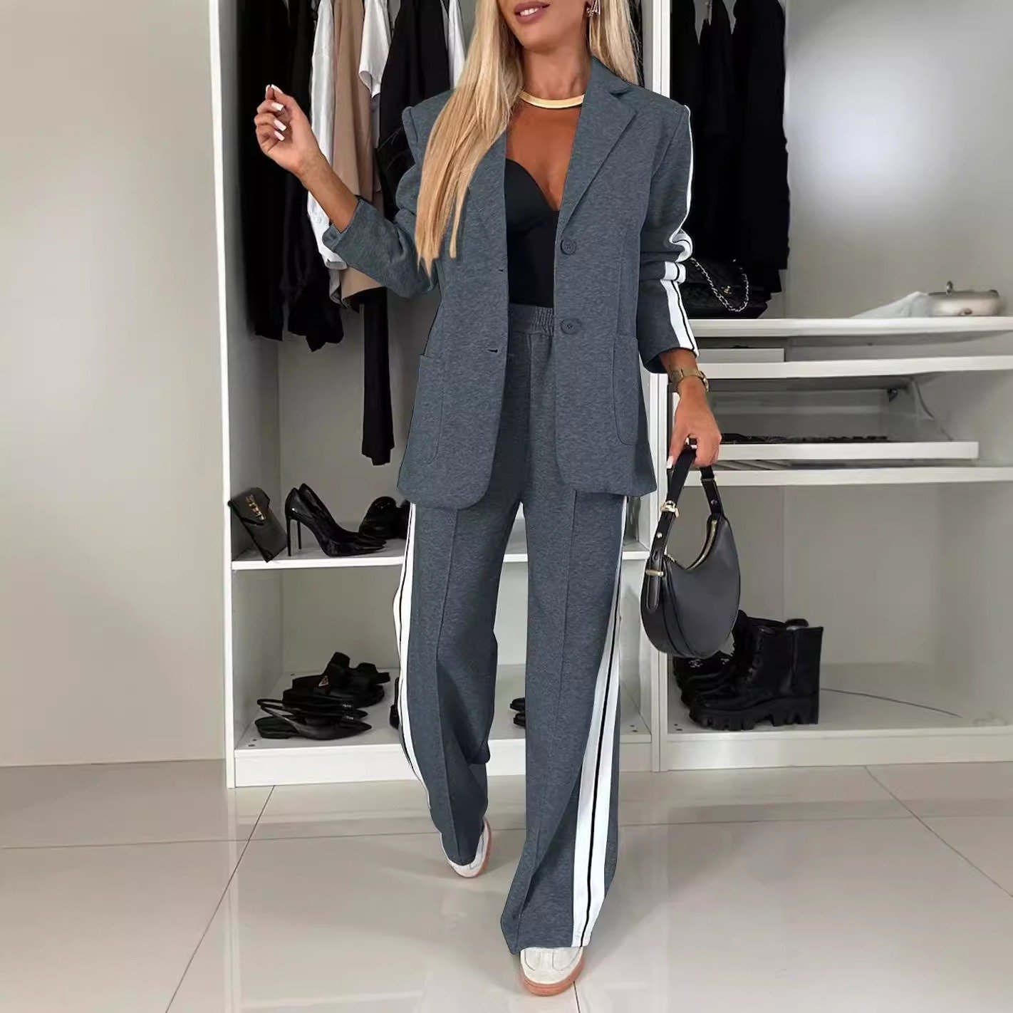B4911 New autumn/winter women's long-sleeved lapel casual suit