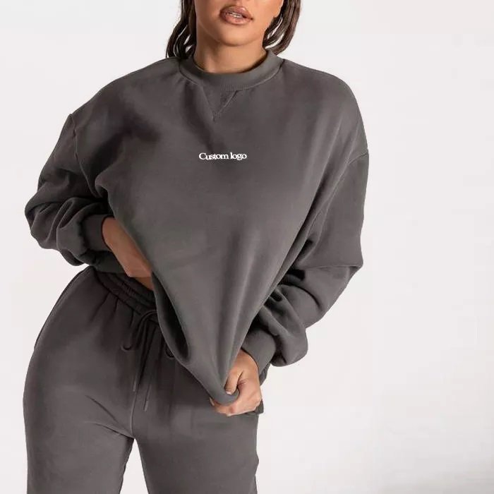2022 Trending 100% Cotton Clothing Products 360Gsm Cordless Pullover Blank Sweatsuit Set for Girls
