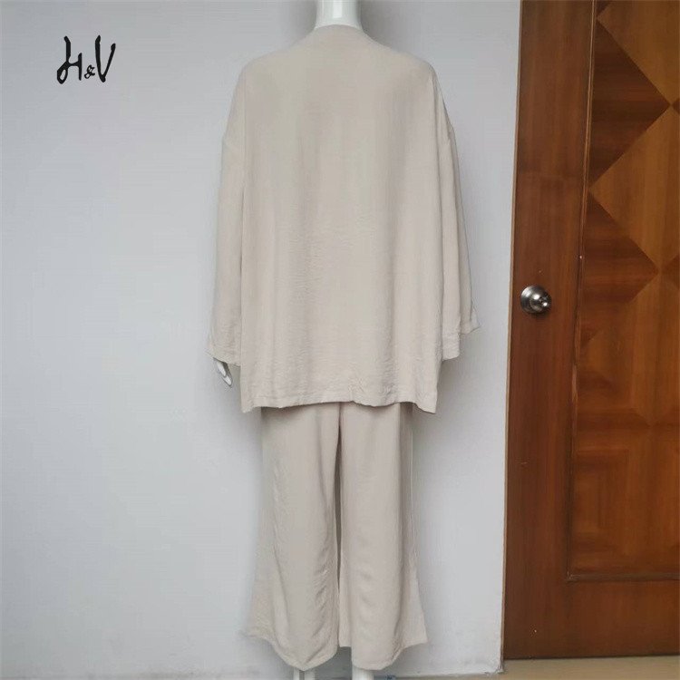 LH Women's Sets Linen Long Sleeve Cardigan Top Wide Leg Pants Suits Casual 2 Piece Set Women Spring 2023 Loungewear Women Sets