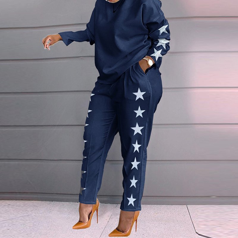 Women Printed Loose Tracksuit Autumn Long Sleeve Shirt + Print Long Pants Set Plus Size African Women's Casual Two Pieces Set