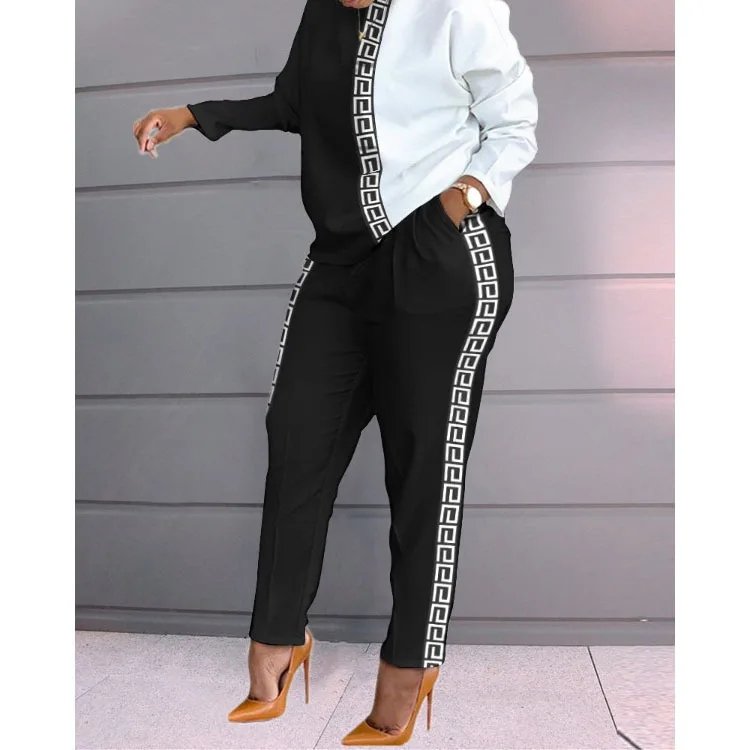 Women Printed Loose Tracksuit Autumn Long Sleeve Shirt + Print Long Pants Set Plus Size African Women's Casual Two Pieces Set