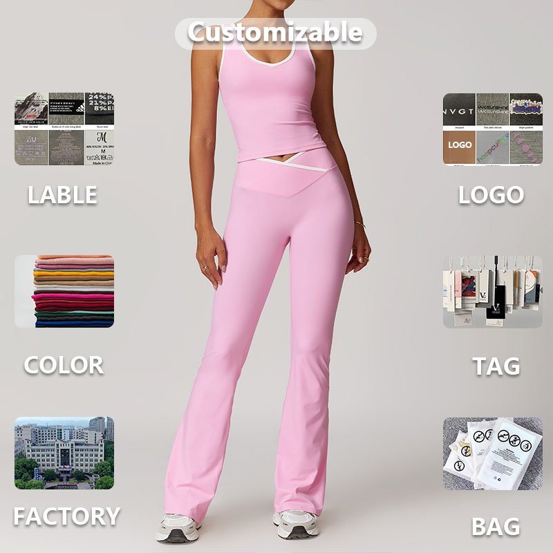 XW-TZ8843-2 Wholesale 2 Pieces Tank Top High Waist V Front Legging Women's Sets Training Gym Outfit Sportswear Fitness Yoga Sets