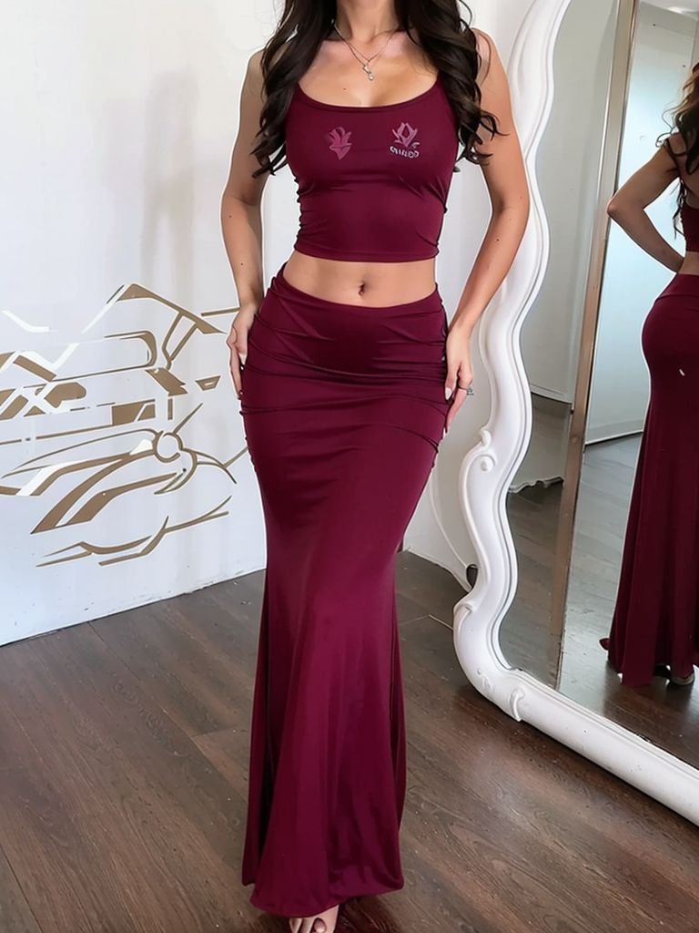 Custom High quality women's sets dresses custom logo 2 piece crop top and maxi dress set for women dress two piece set
