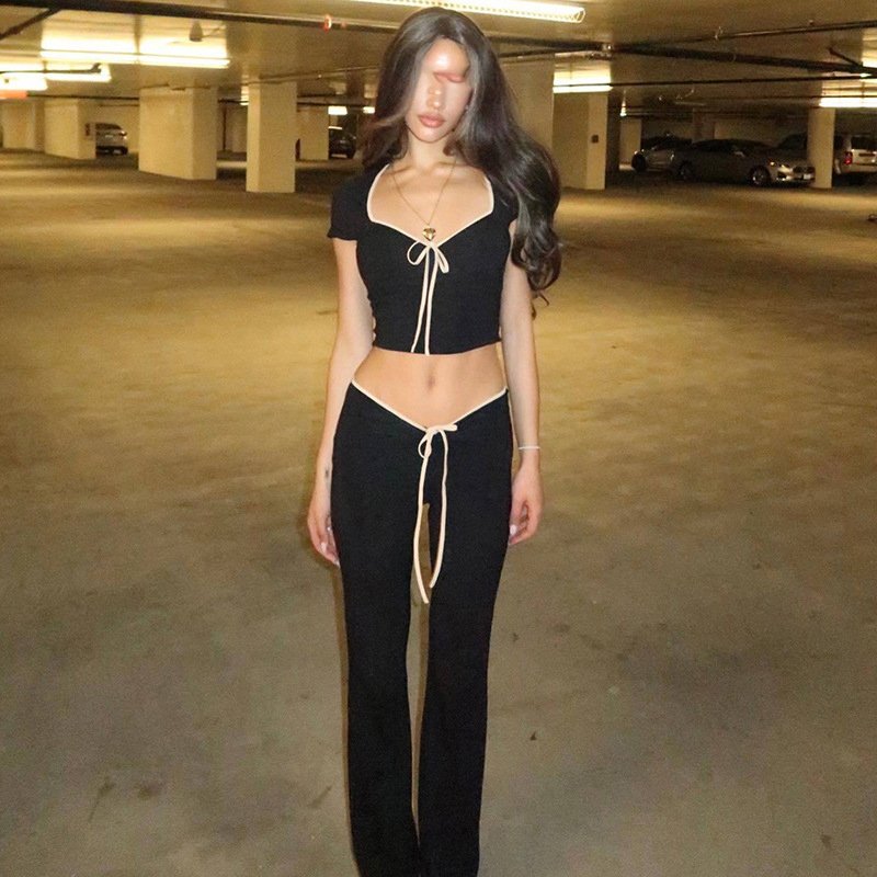 OEM Custom Design Summer Tight 2 Piece Tight Pant Set Lounge Wear Fit Women's Set