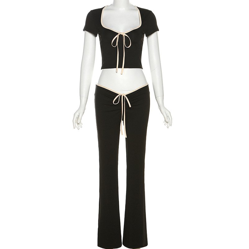 OEM Custom Design Summer Tight 2 Piece Tight Pant Set Lounge Wear Fit Women's Set