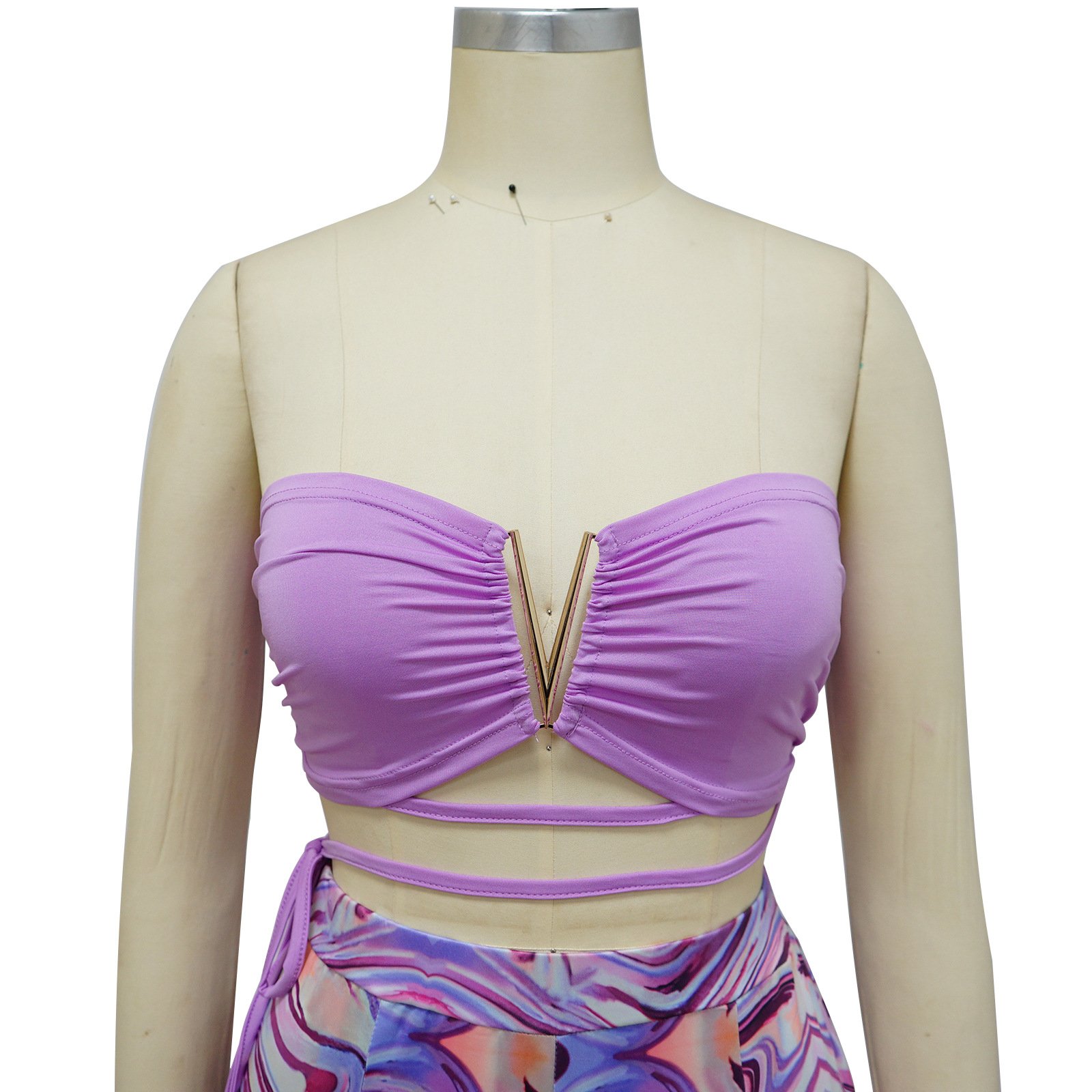 Women clothing 2 piece pant set Sexy Tops Wide Leg Pants Printed Two-piece Set