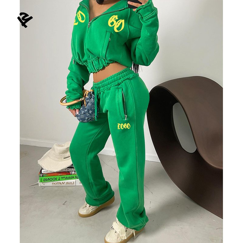 L801173 Clothing Manufacturers Custom Autumn Y2k Streetwear Applique Sweatsuits Fleece Acid Wash Tracksuits Crop Hoodie Set