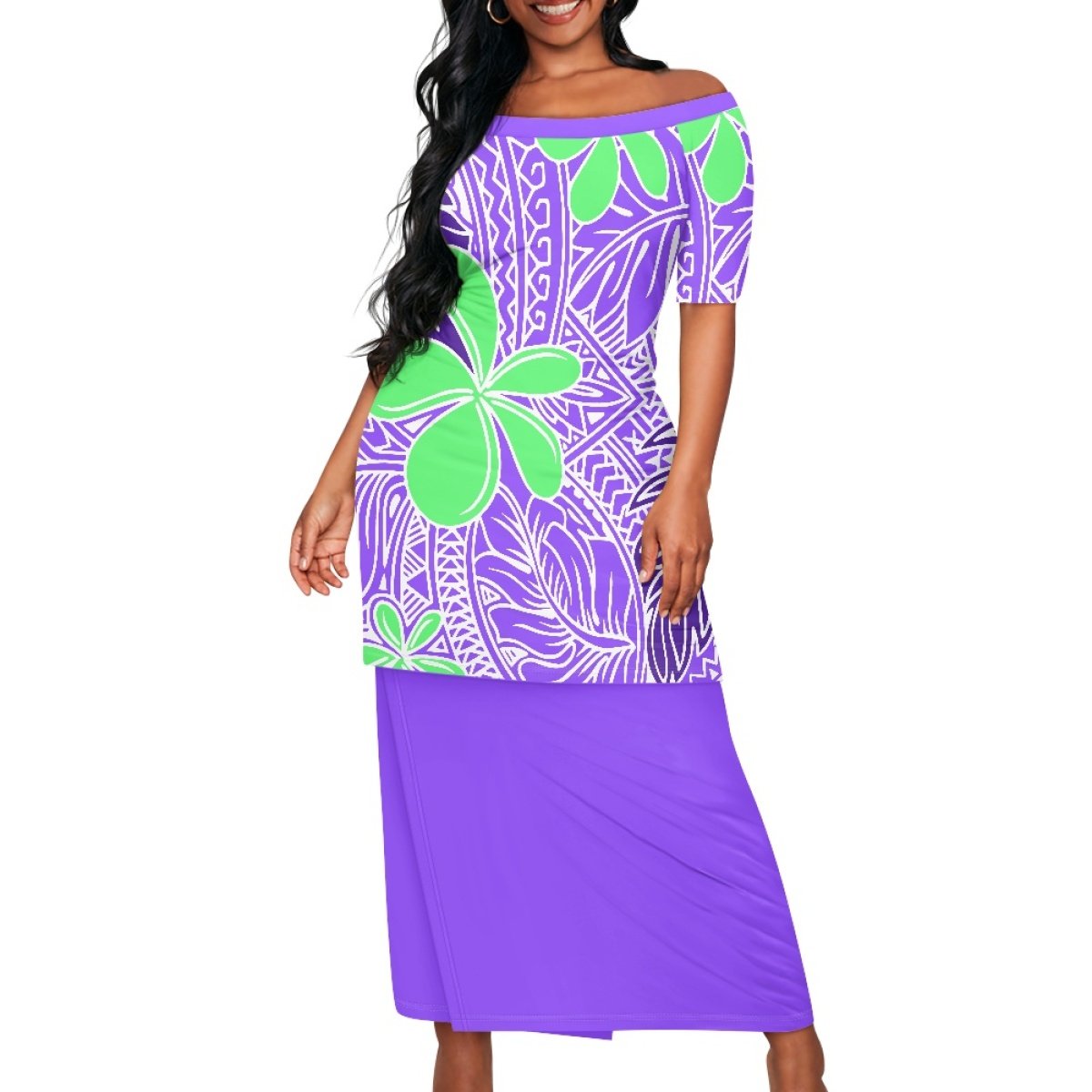 1MOQ Drop Shipping Polynesian Elei Tribal Design Dress Custom Beach Ball Party Fashion Women's Short Sleeve Top Wrap Hip Skirt