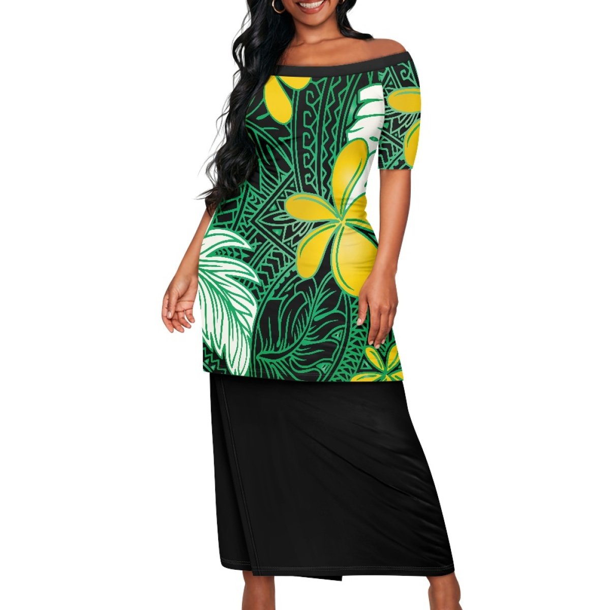 1MOQ Drop Shipping Polynesian Elei Tribal Design Dress Custom Beach Ball Party Fashion Women's Short Sleeve Top Wrap Hip Skirt
