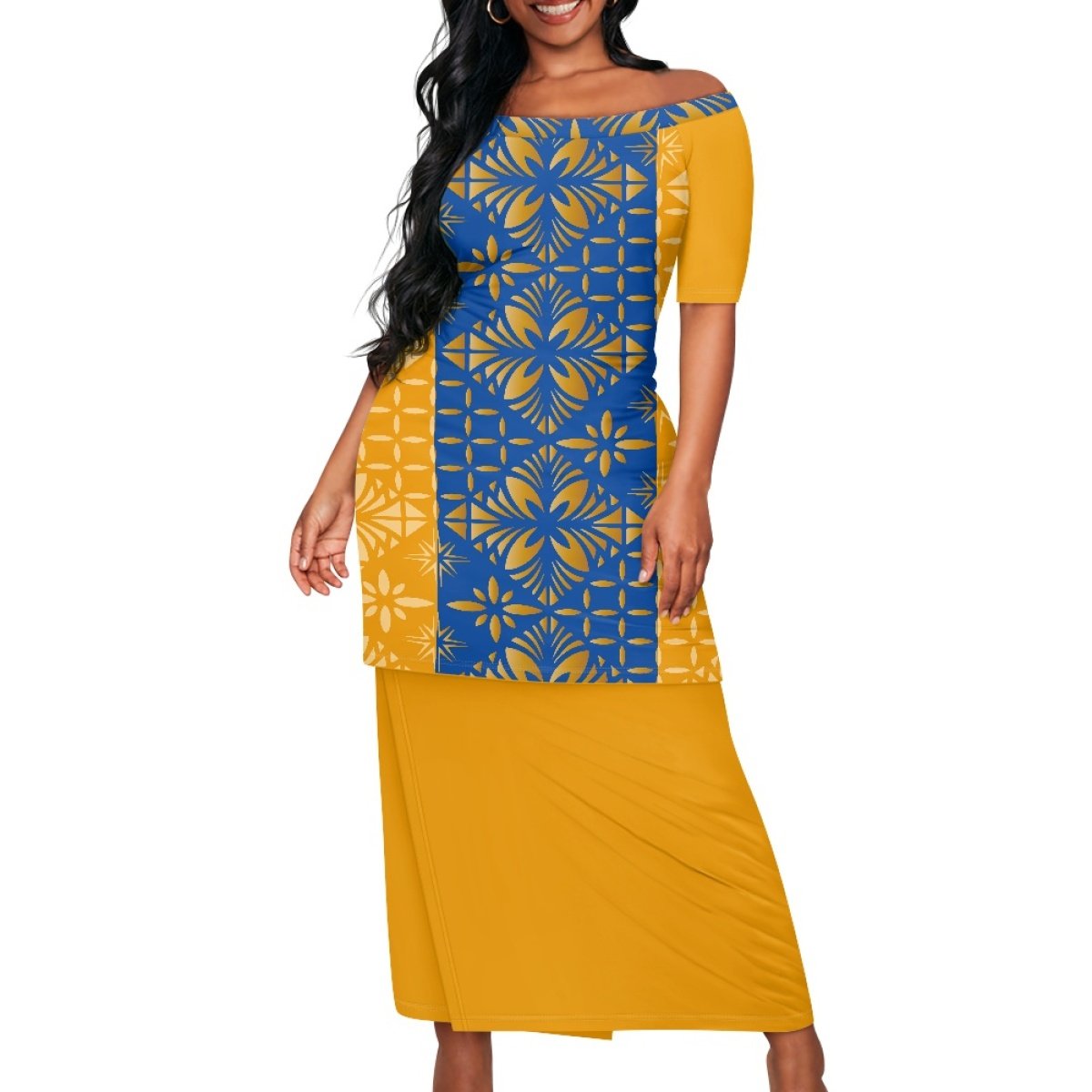 1MOQ Drop Shipping Polynesian Elei Tribal Design Dress Custom Beach Ball Party Fashion Women's Short Sleeve Top Wrap Hip Skirt