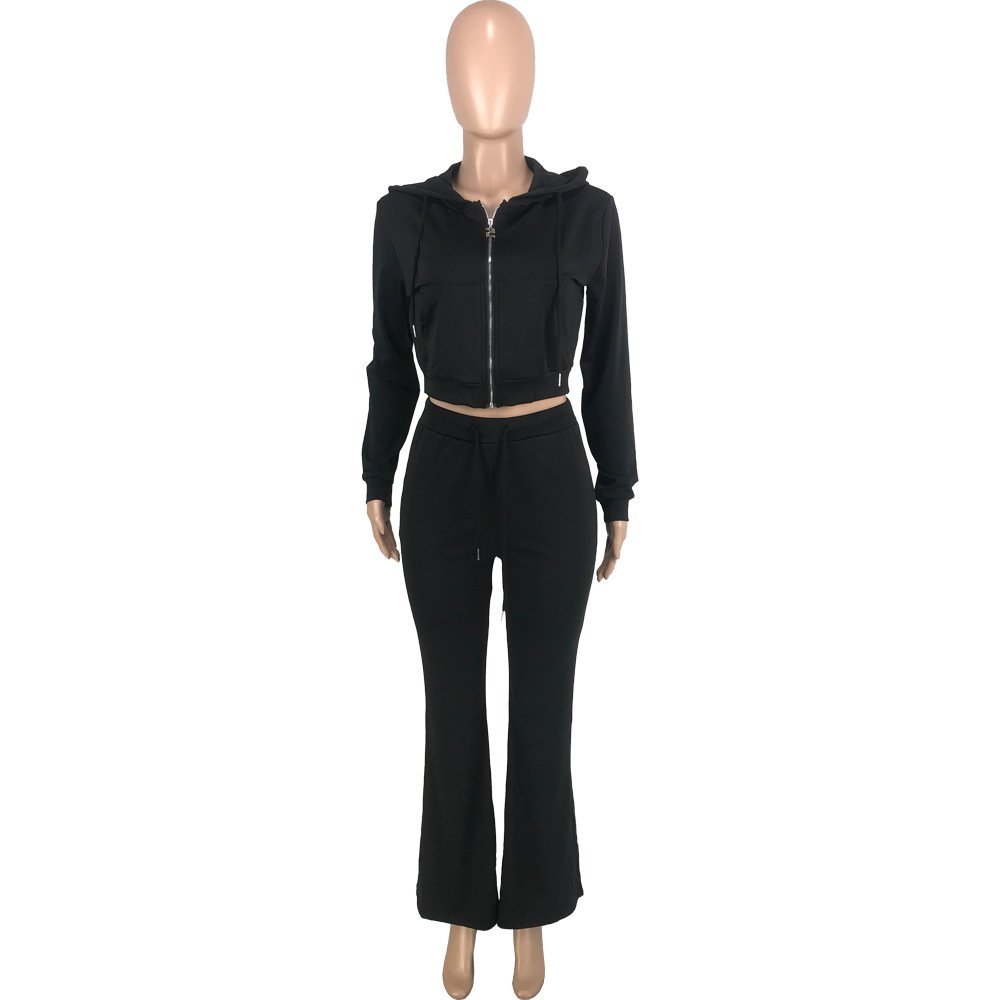 Woman New Jacket Wide Leg Flared Pants Women's Clothing Autumn Tracksuit Embroidery Jogger Set Custom 2 piece Top and Pant Sets