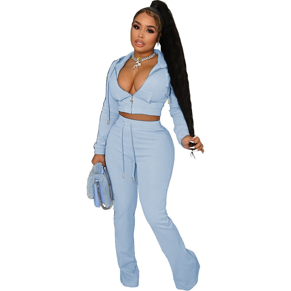 Woman New Jacket Wide Leg Flared Pants Women's Clothing Autumn Tracksuit Embroidery Jogger Set Custom 2 piece Top and Pant Sets