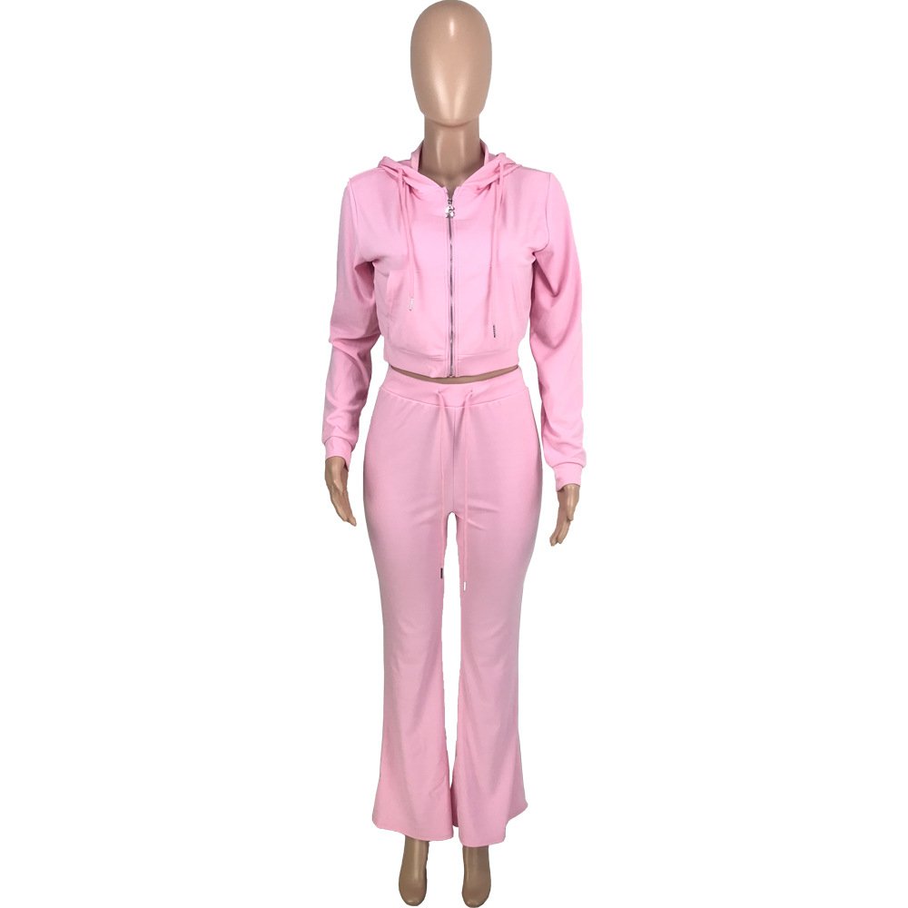Woman New Jacket Wide Leg Flared Pants Women's Clothing Autumn Tracksuit Embroidery Jogger Set Custom 2 piece Top and Pant Sets