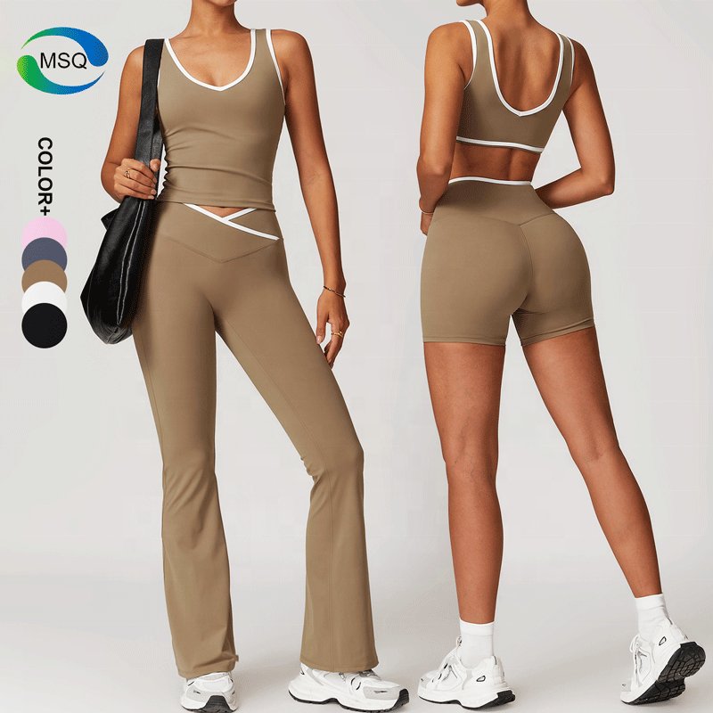 Breathable Lightweight Athletic wear Women's sets High Stretch Super Soft Fitness Flared pants Leggings two piece set for Adults