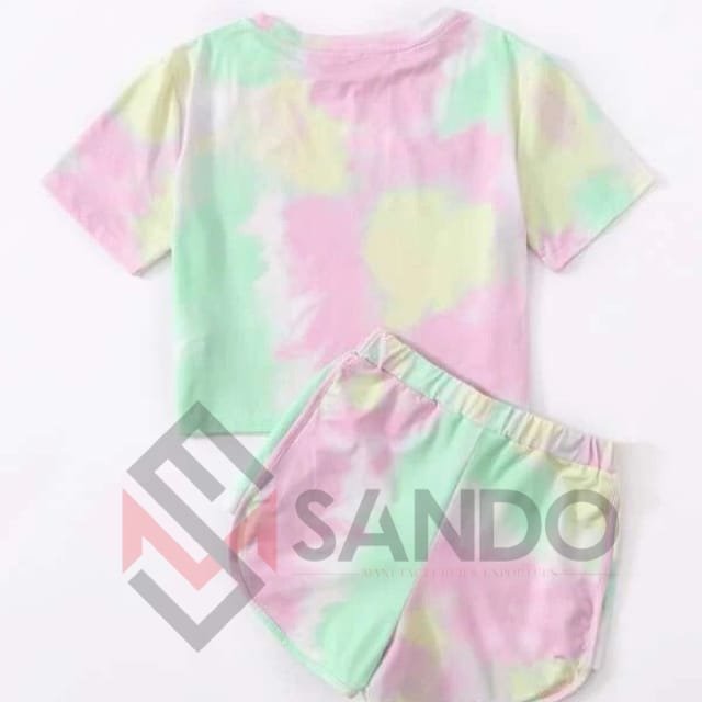 Custom logo low price tie dye women's shorts set %100 cotton plus size women clothing summer clothes women's sets 2 piece