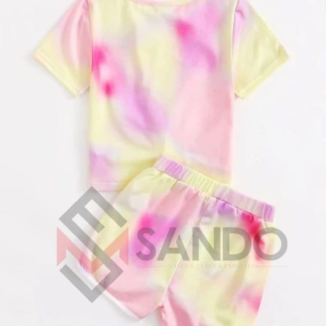 Custom logo low price tie dye women's shorts set %100 cotton plus size women clothing summer clothes women's sets 2 piece