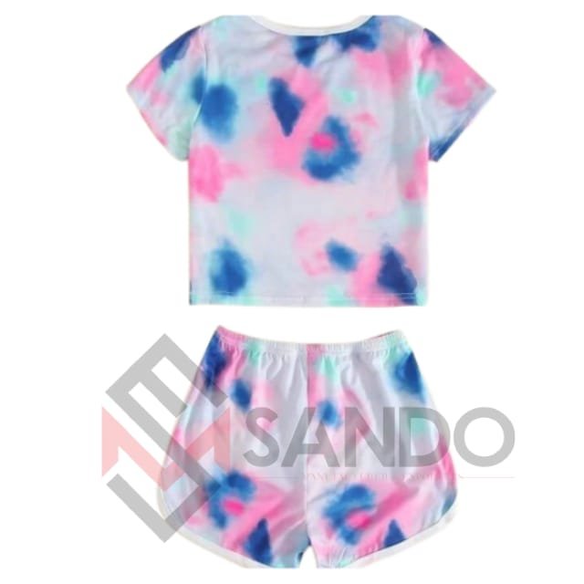 Custom logo low price tie dye women's shorts set %100 cotton plus size women clothing summer clothes women's sets 2 piece