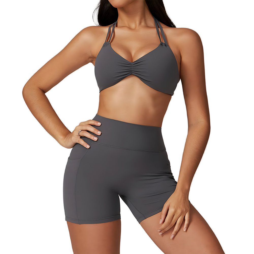 Wholesale 2024 Women's Yoga Set Breathable Quick Dry Sports Bra Leggings Lightweight Workout Gym Clothing Fitness Shorts Solid
