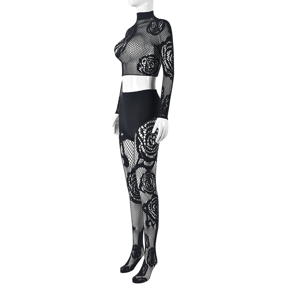 Hole Style Sexy Bodycon Women Sets Two Piece Pants Set Stretchy Skinny Mesh See Through Pants Suit Casual Women Two Piece Set