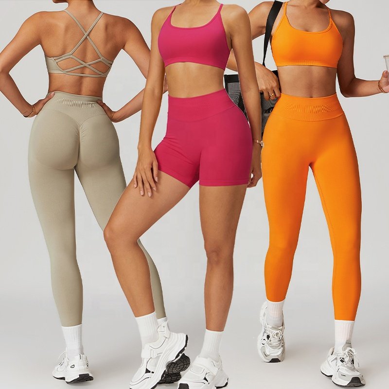 2/3 Piece Workout Shorts Legging Bra Sets for Women Sexy Seamless Work Out Ribbed Gym Outfits Yoga Activewear Gym Fitness Set