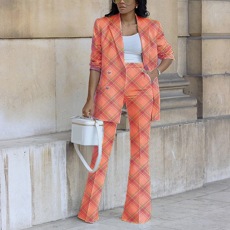 Spot Explosion New Solid Color Casual Double Breasted Blazer Wide Leg Pants Women's Suit Two Piece Set Sehe Fashion