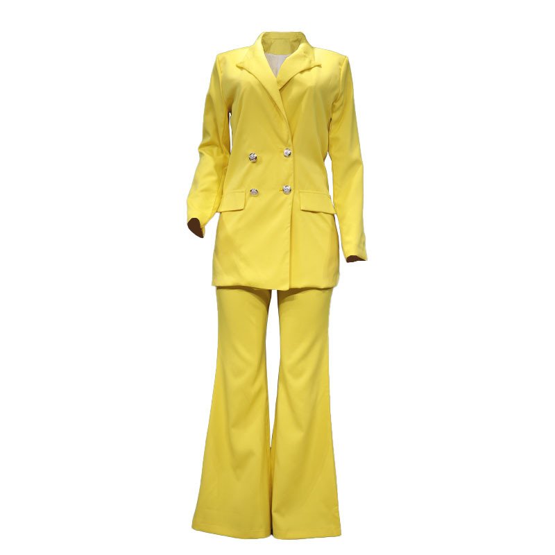 Spot Explosion New Solid Color Casual Double Breasted Blazer Wide Leg Pants Women's Suit Two Piece Set Sehe Fashion