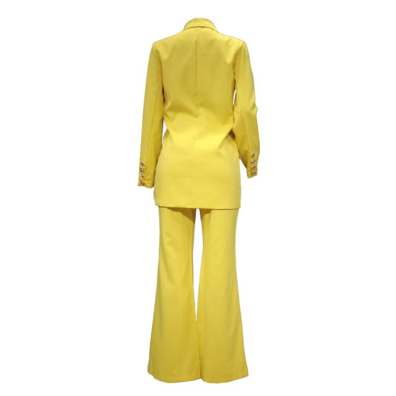 Spot Explosion New Solid Color Casual Double Breasted Blazer Wide Leg Pants Women's Suit Two Piece Set Sehe Fashion