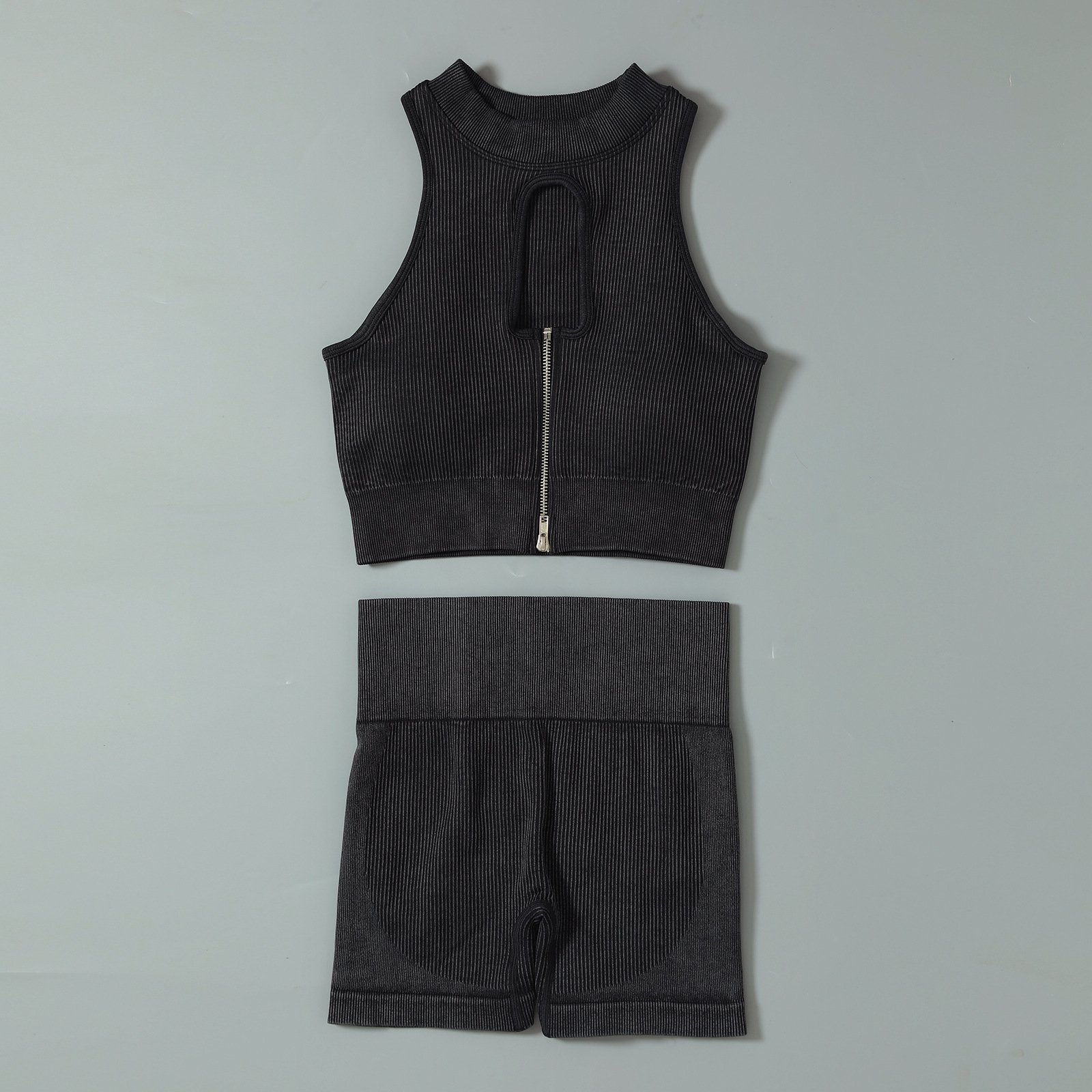 Hot Sale Gym Fitness Yoga set Woman Zip Up Elastic Ribbed Seamless Scrunch Back Training Running Wear