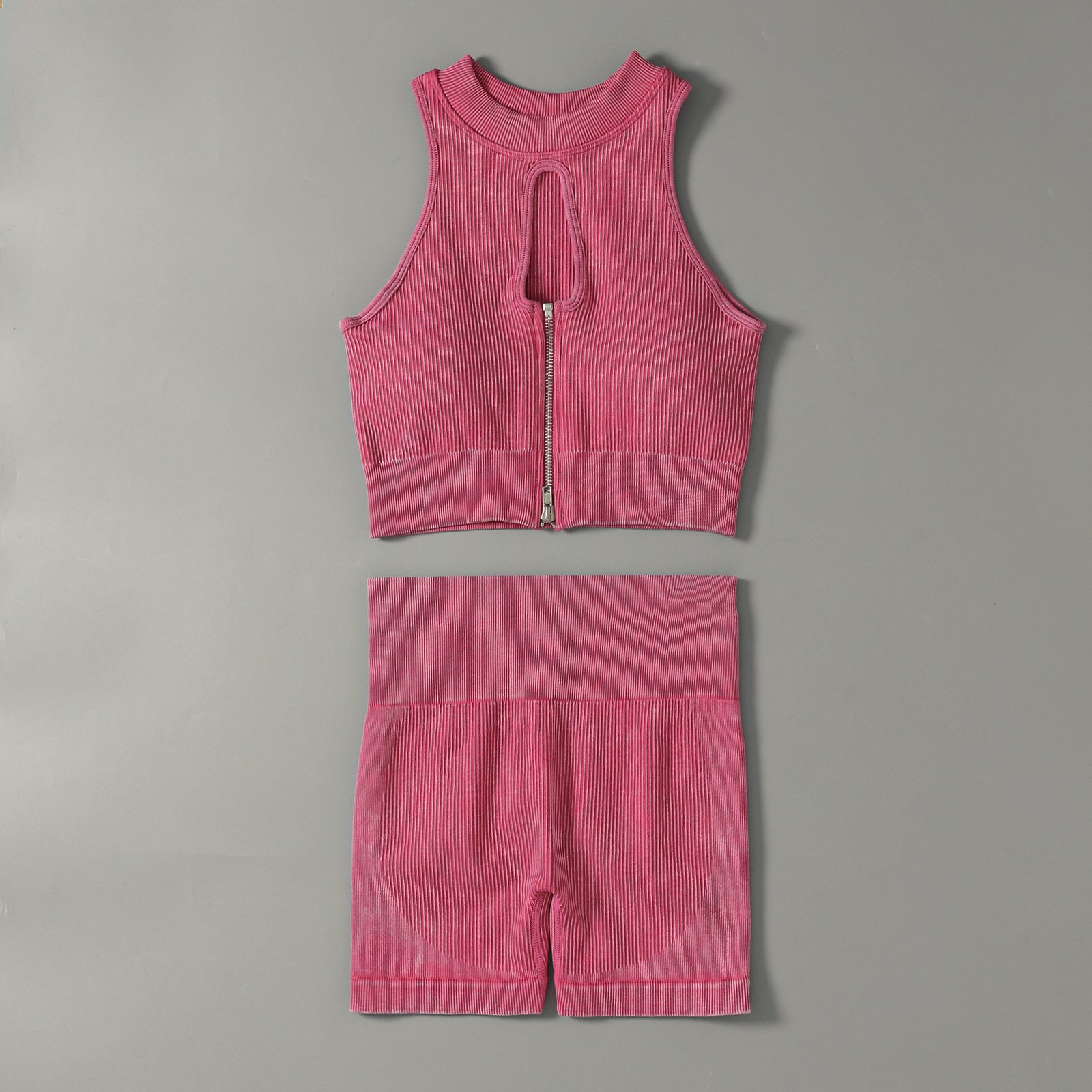 Hot Sale Gym Fitness Yoga set Woman Zip Up Elastic Ribbed Seamless Scrunch Back Training Running Wear