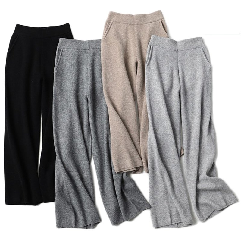 Factory New Design Plain Knitted Wool Cashmere Autumn Pant cashmere women sweaters and pants