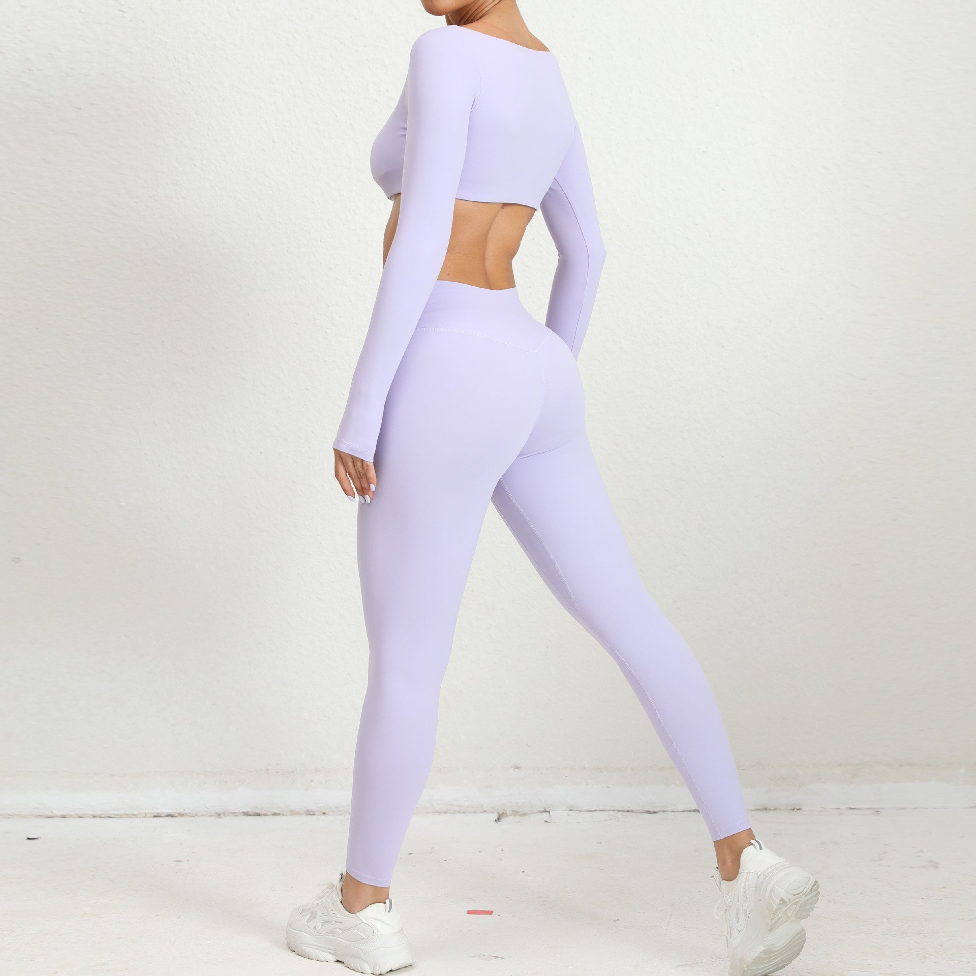 fall 2024 women clothes nylon long sleeve crop top tshirt and legging two pieces set women clothing tracksuit yoga fitness wear