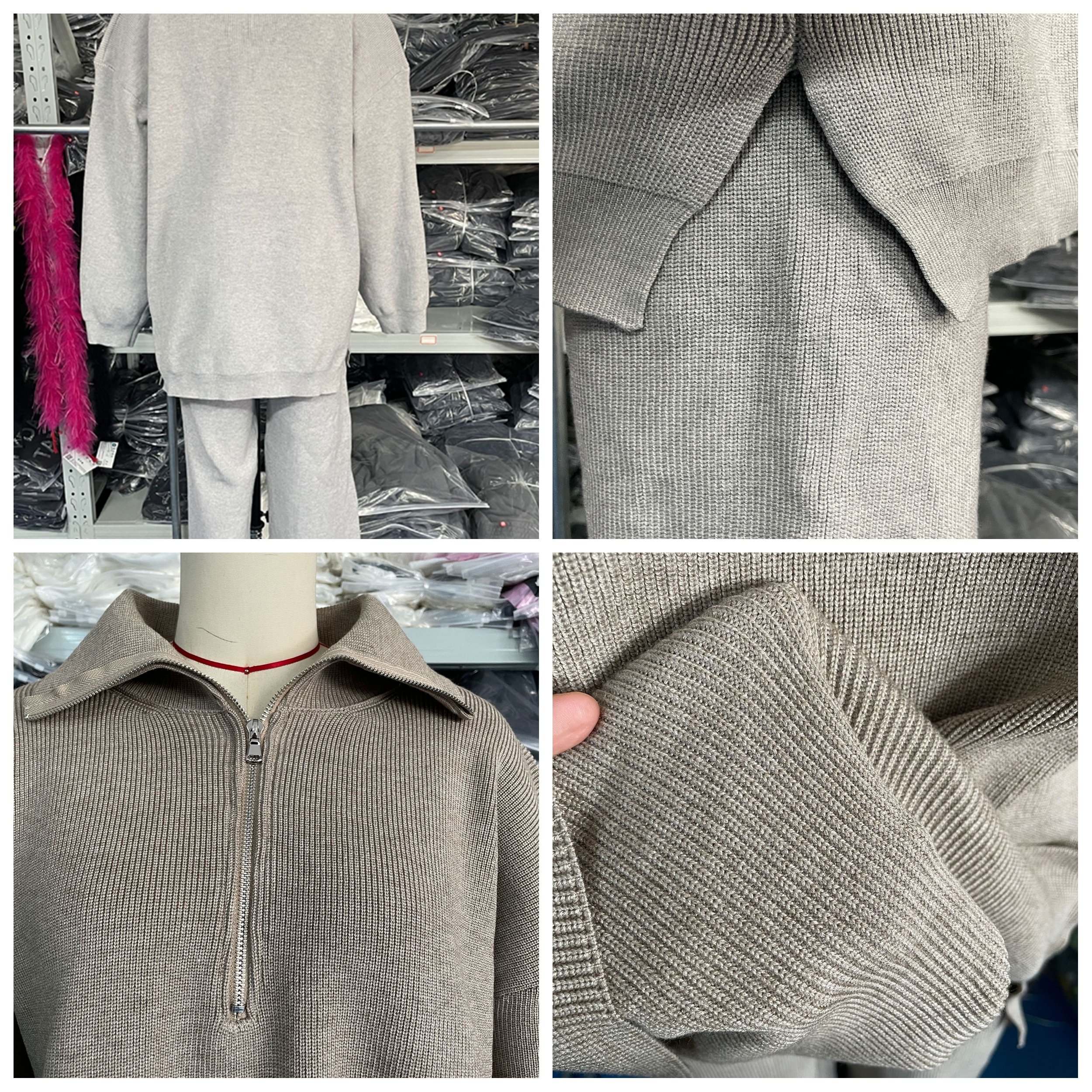 women's sets high-grade solid 2 piece set women half zipper sweater knitted straight long Trouser two piece set women clothing