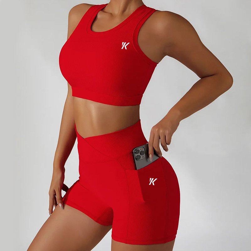 ribbed two piece gym fitness clothing custom crop tank top plus size workout sports high waist shorts active wear women yoga set