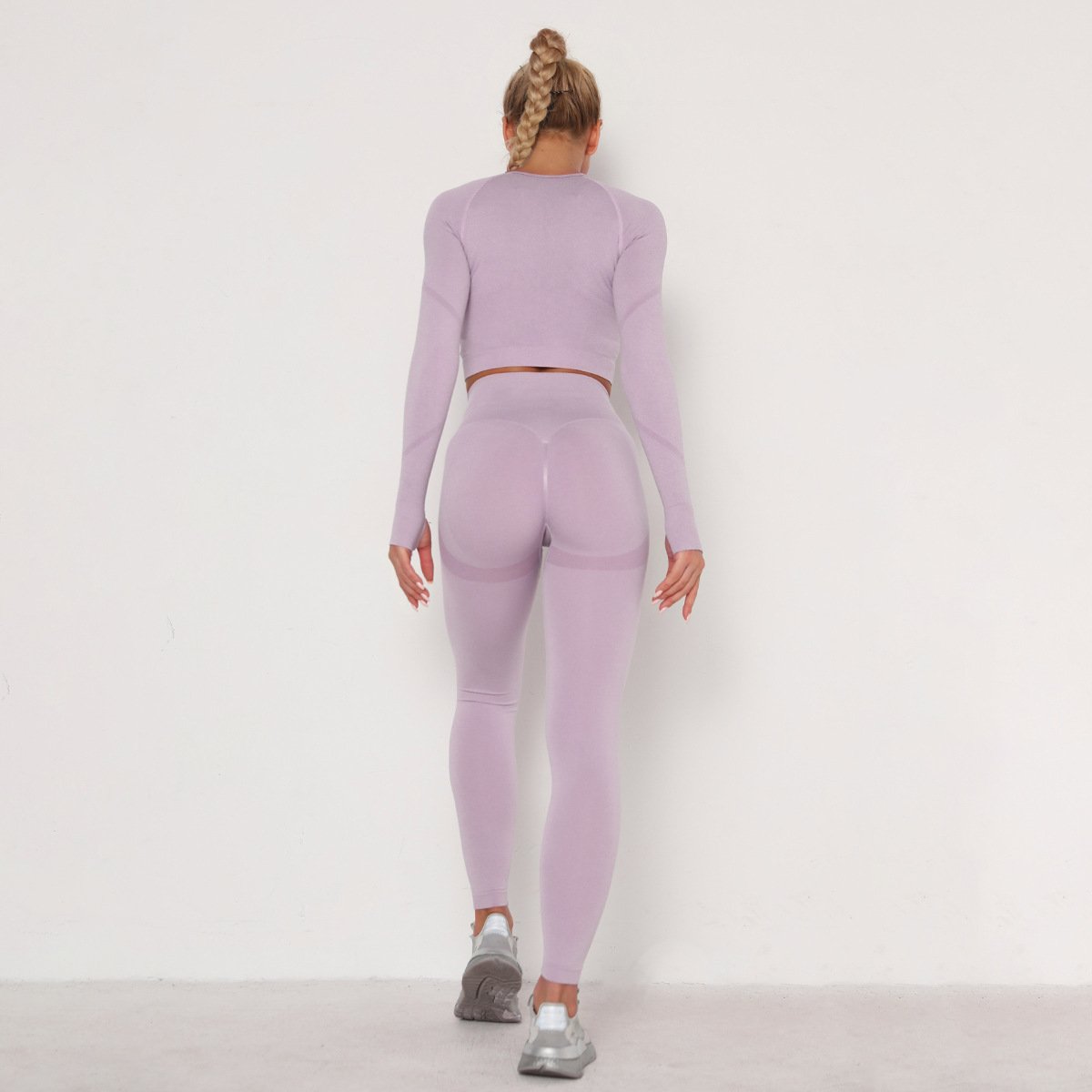 High quality Women's Yoga Set Workout Sports Gym Legging Seamless Fitness Bra Crop Top Long Sleeve Yoga Suit