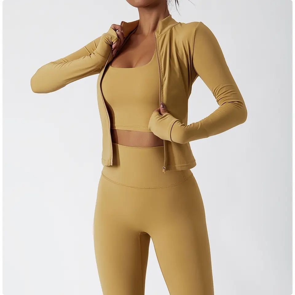 Oem Odm Nude Feeling Women Slim Fit Full Zip Up Yoga Gym Fitness Long Sleeve Yoga Suit For Woman Gym Wear Workout Zipper Jacket