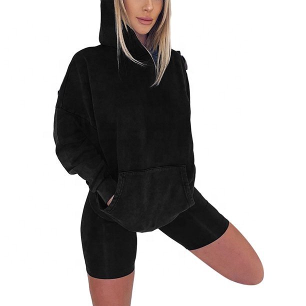 Fashion Women Clothing 2023 cotton Summer Sport Workout Jogger Two Piece Hoodie Short Set Women Clothing Shorts Set Women