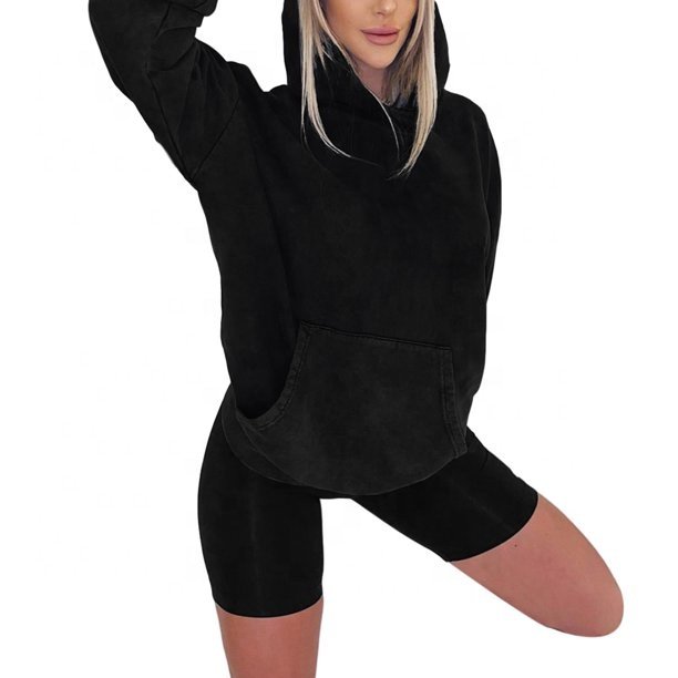 Fashion Women Clothing 2023 cotton Summer Sport Workout Jogger Two Piece Hoodie Short Set Women Clothing Shorts Set Women