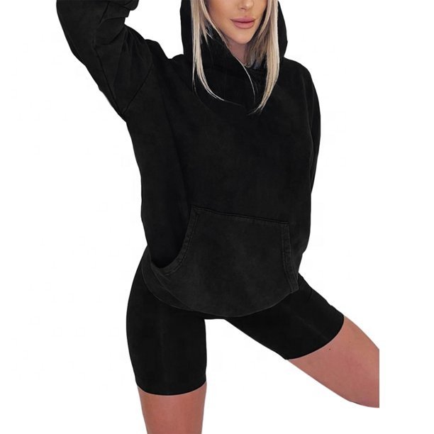 Fashion Women Clothing 2023 cotton Summer Sport Workout Jogger Two Piece Hoodie Short Set Women Clothing Shorts Set Women