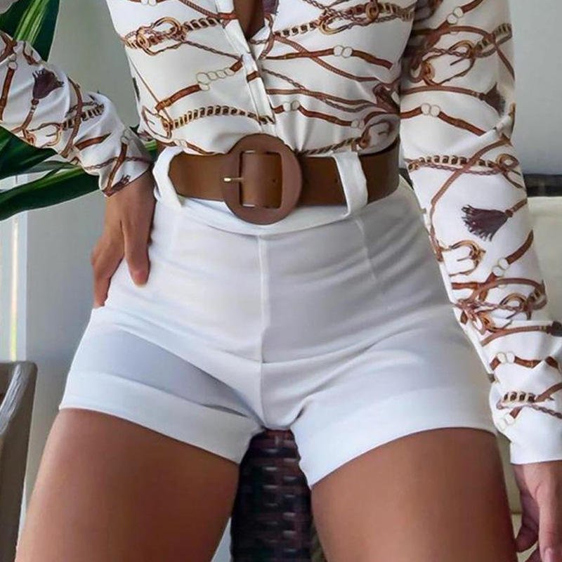 Custom INS Fashion women sets Chiffon Shirt Long Sleeve Printed two pieces sets Stand-up Collar Shirt Blouse Women's Suit Set