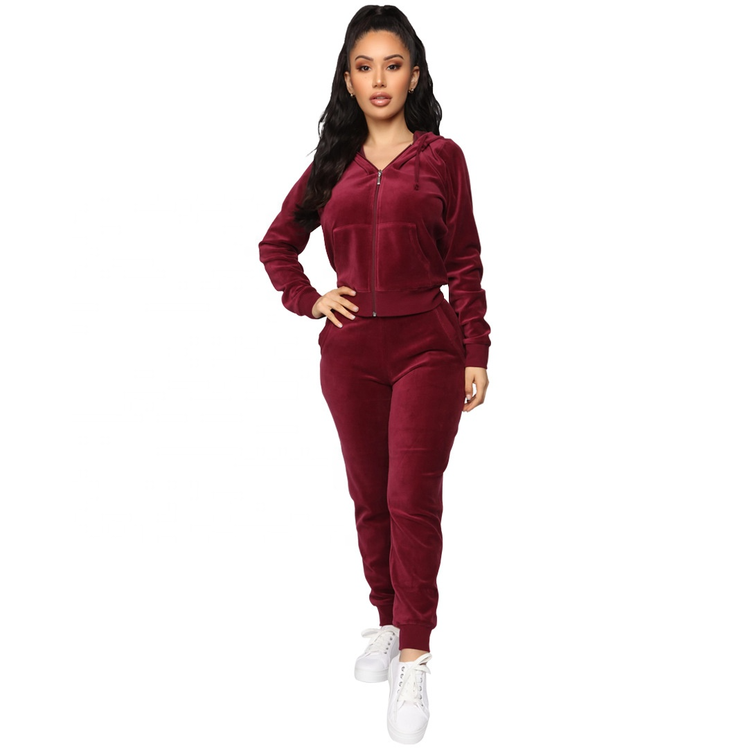 Velvet Tracksuit For Women Custom Logo Velour Sweat Suit Women Plain Tracksuit jogging Suit Velvet Set